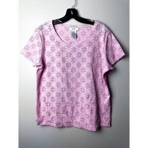 Vintage Covington Eyelet Flower Pastel Pink Short Sleeve Blouse XL Womens